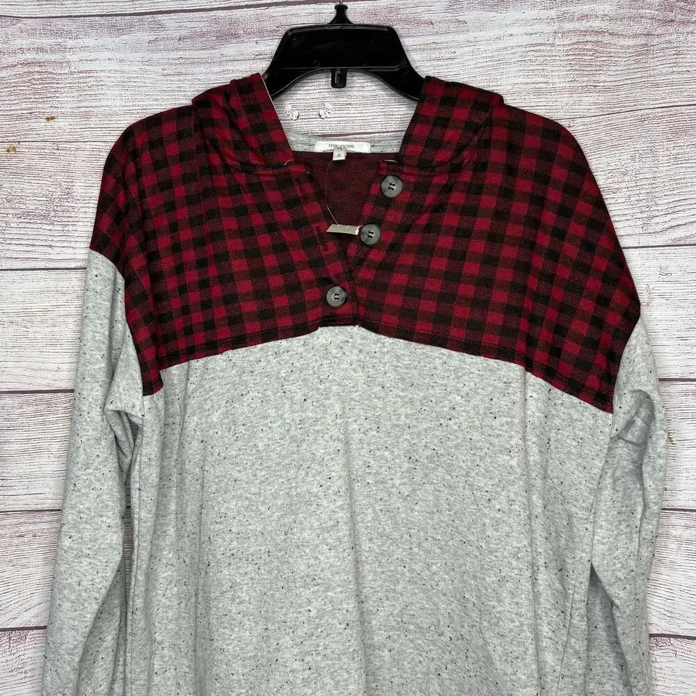 Maurices Gray Red & Black Plaid Soft Cozy Pullover Hoodie Size Plus 14W 0 New - Picture 9 of 13